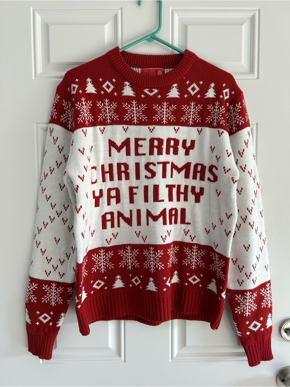 Red & White Holiday Crewneck Sweater - Merry Christmas Ya Filthy Animal